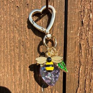 Handmade Purple Strawberry Bee Heart Gold Keychain